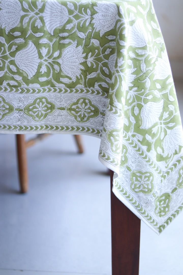 Citrus Gove tablecloth - 6 seater block print table cover - 60x90 inches - Green