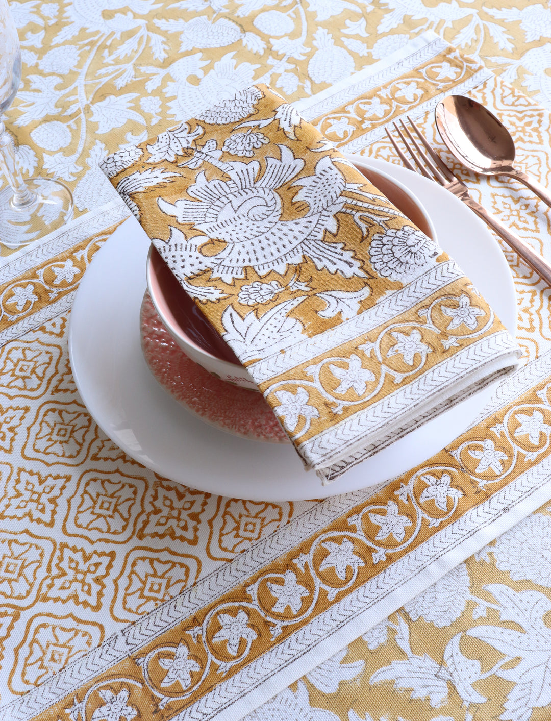 Spice Route Block print napkins - Dinner napkins - set of 6 napkins - Yellow
