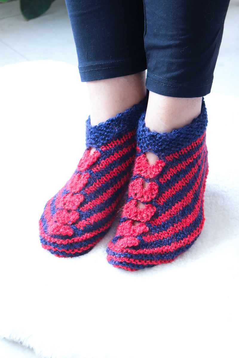Woolen socks for winters - hand knitted wool socks - Navy blue and Red