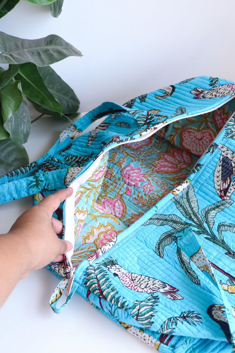 Turquoise Safari print weekender bag - Boho quilted bags - Overnight duffle bags