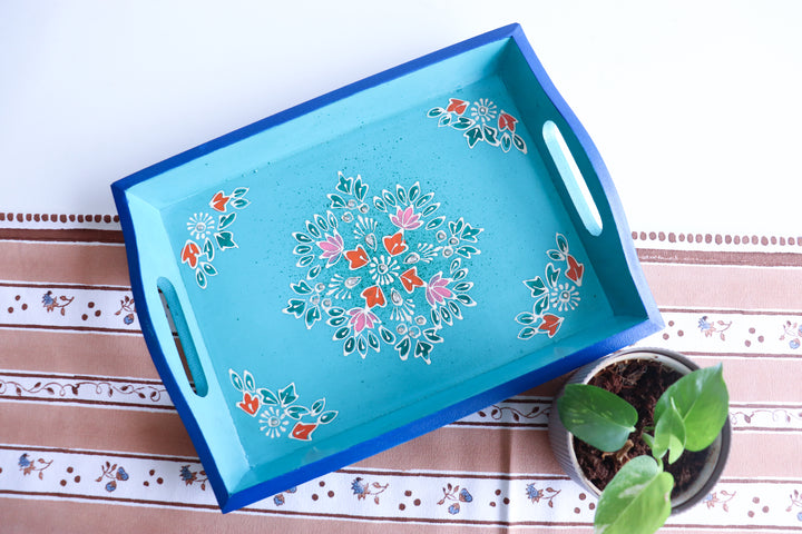 Jodhpur hand painted wood trays - Trays for Gifting - Blue - 14 x 10 inches