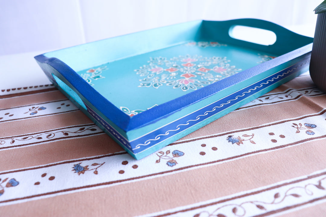 Jodhpur hand painted wood trays - Trays for Gifting - Blue - 14 x 10 inches