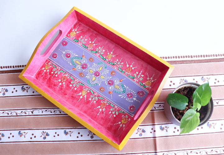 Jodhpur hand painted wood trays - Trays for Gifting - Pink - 14 x 10 inches