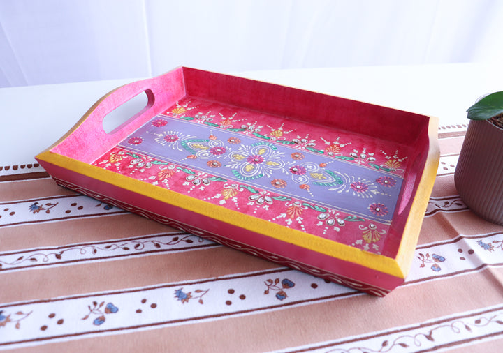 Jodhpur hand painted wood trays - Trays for Gifting - Pink - 14 x 10 inches