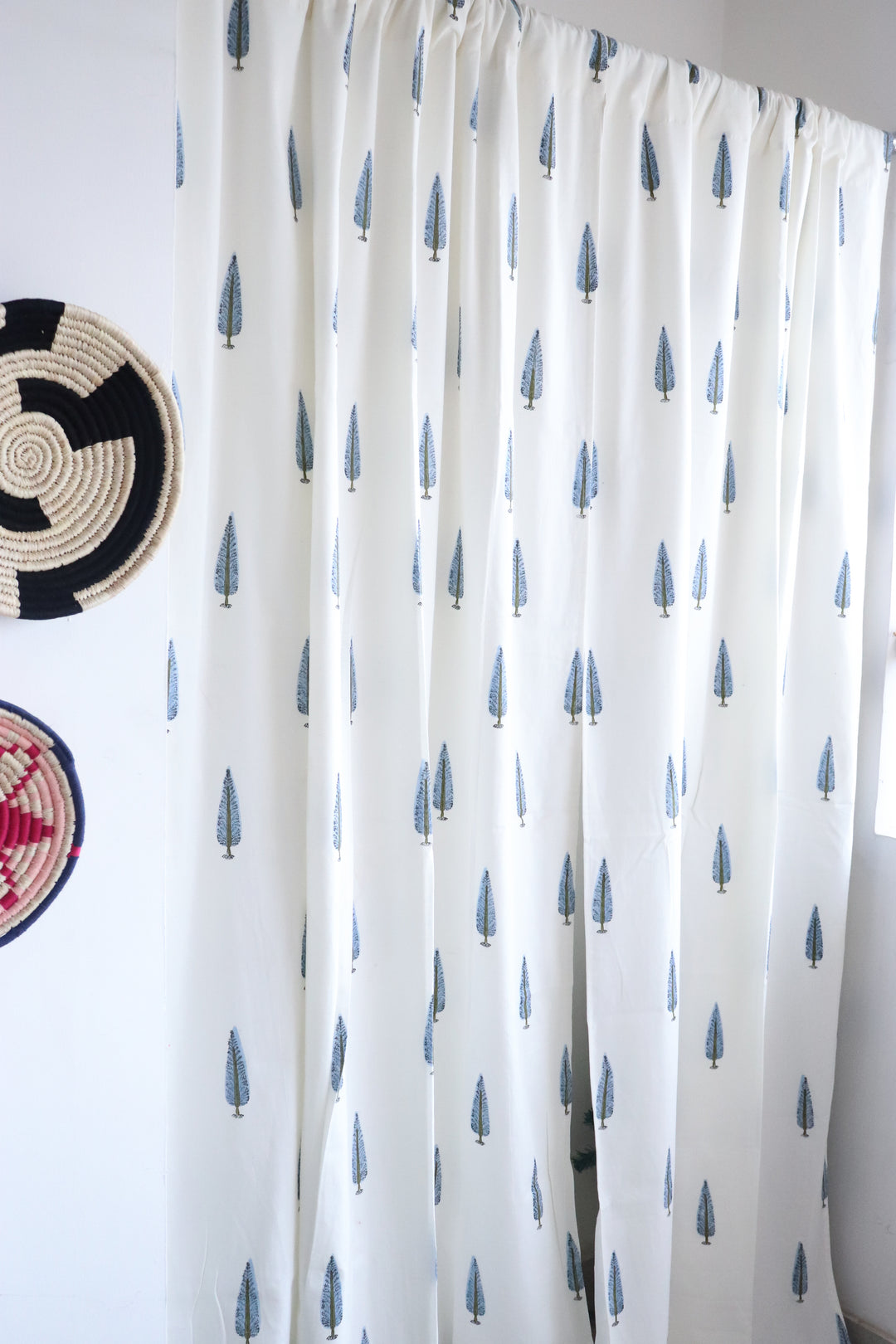 Light blue cypress tree curtains with lining - Cotton Linen curtains - Light blocking curtains