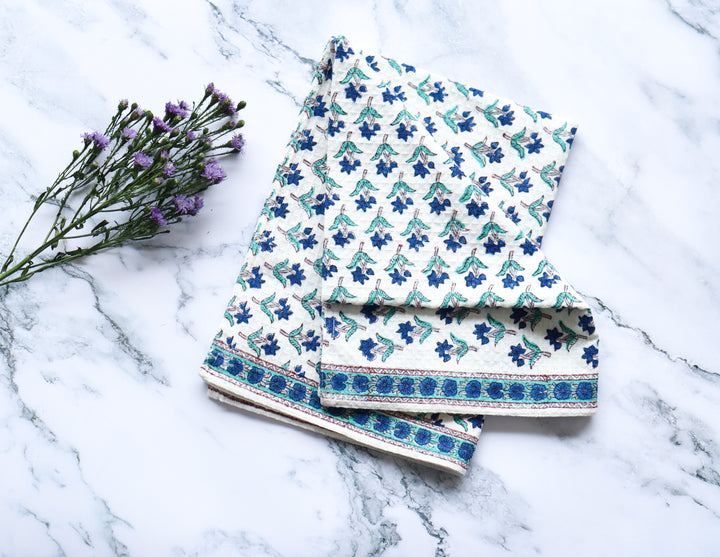 Set of 2 waffle kitchen towels - Block print dish towels