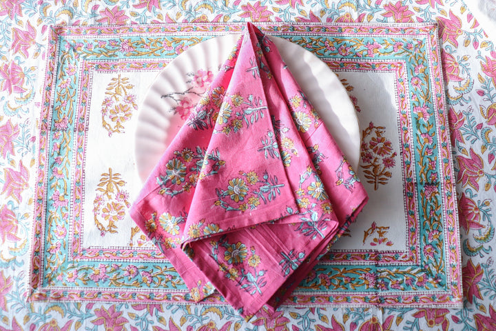 Rani Pink Block print napkins - Light weight dinner napkins - set of 6 napkins