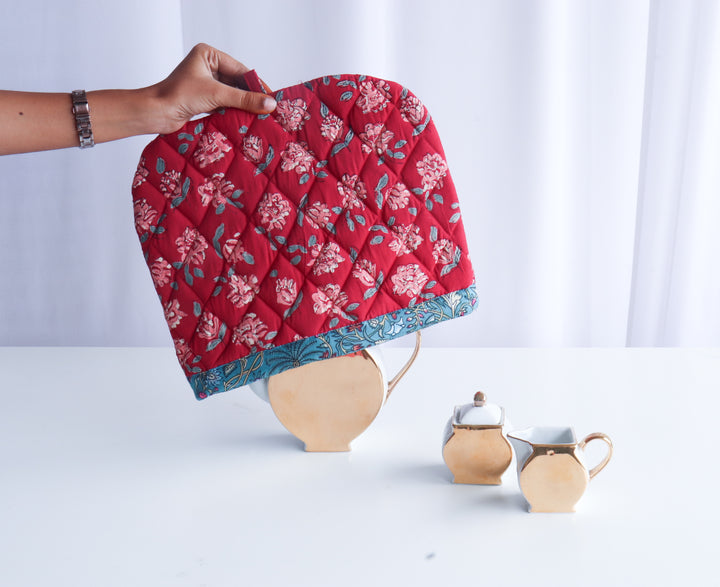 Block Print Tea Cosy - Quilted tea pot covers - Red
