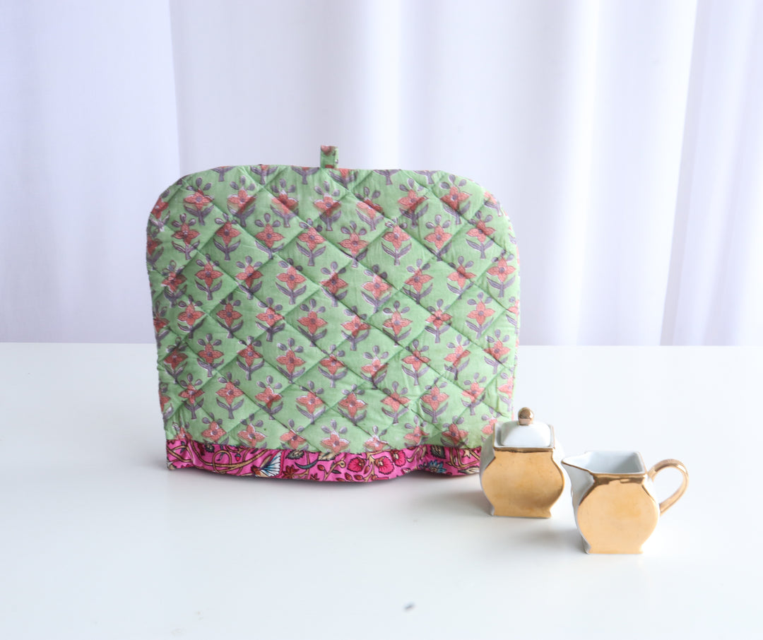 Block Print Tea Cosy - Quilted tea pot covers - Light Green