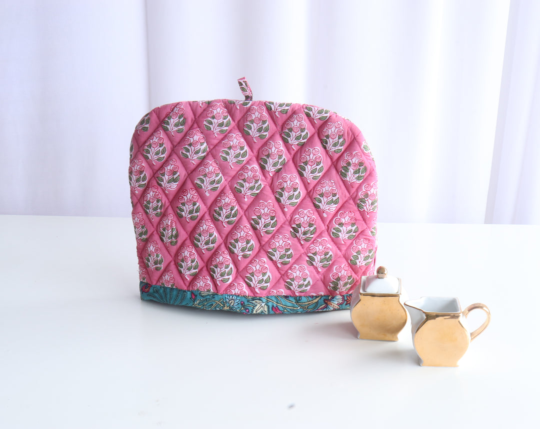 Block Print Tea Cosy - Quilted tea pot covers - Pink