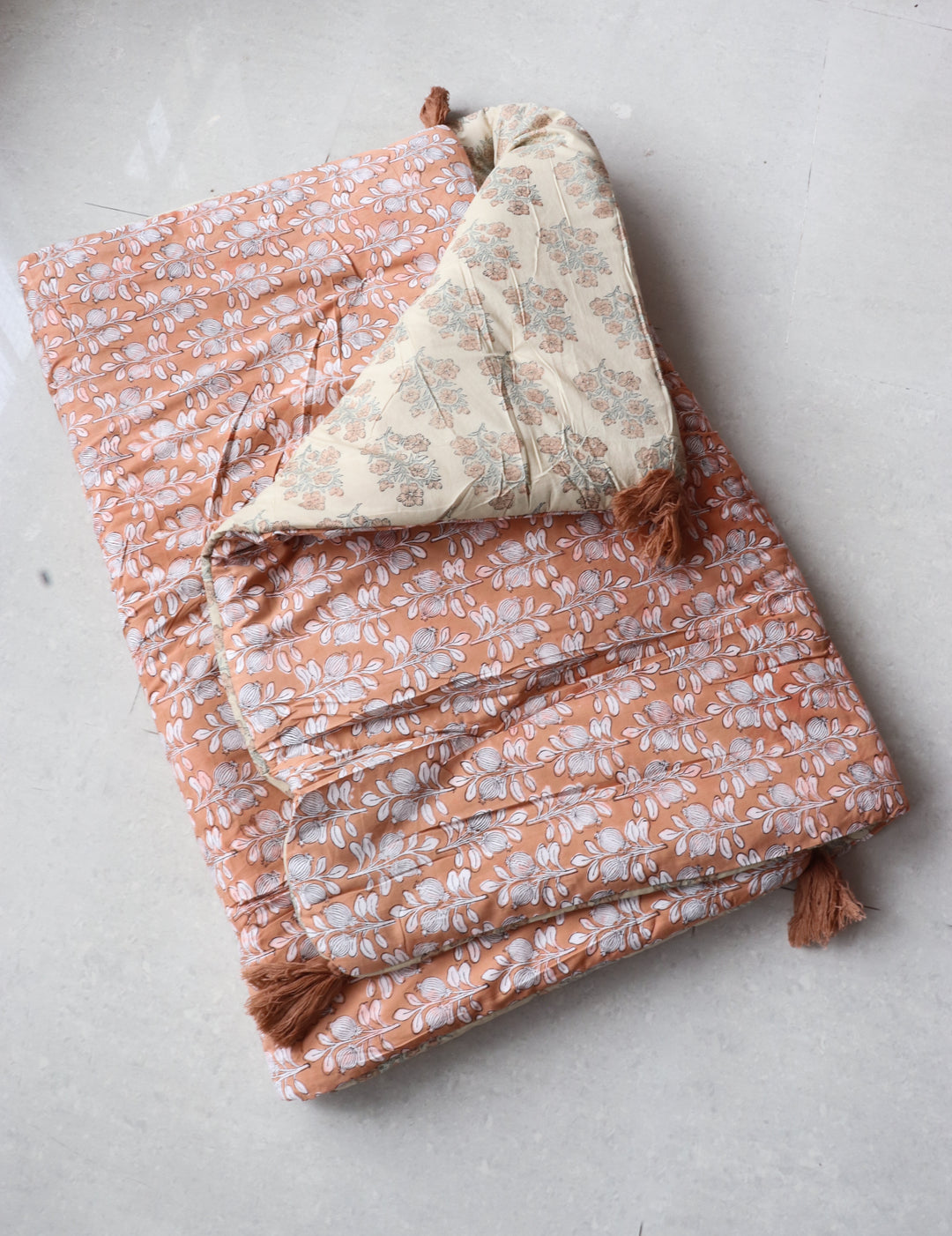 Reversible Floor mattress - Large floor cushion - 3 x 6 feet - Peach and Beige