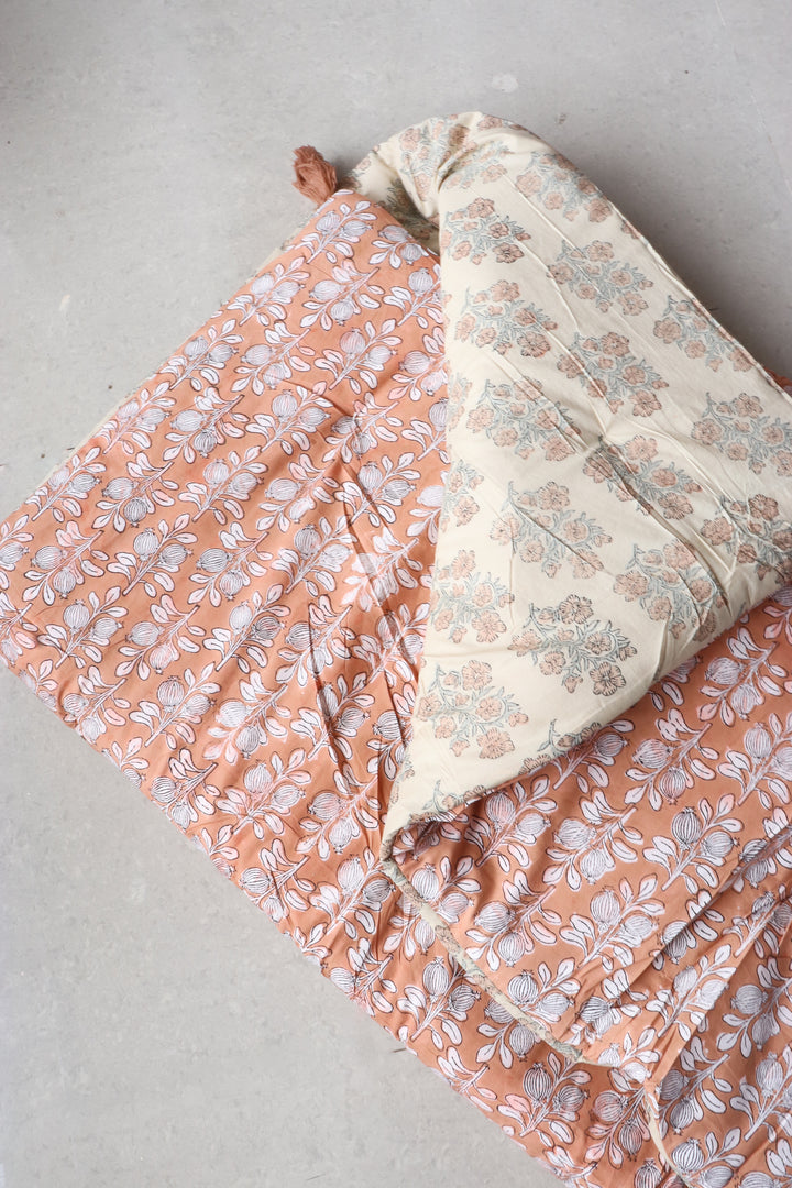 Reversible Floor mattress - Large floor cushion - 3 x 6 feet - Peach and Beige