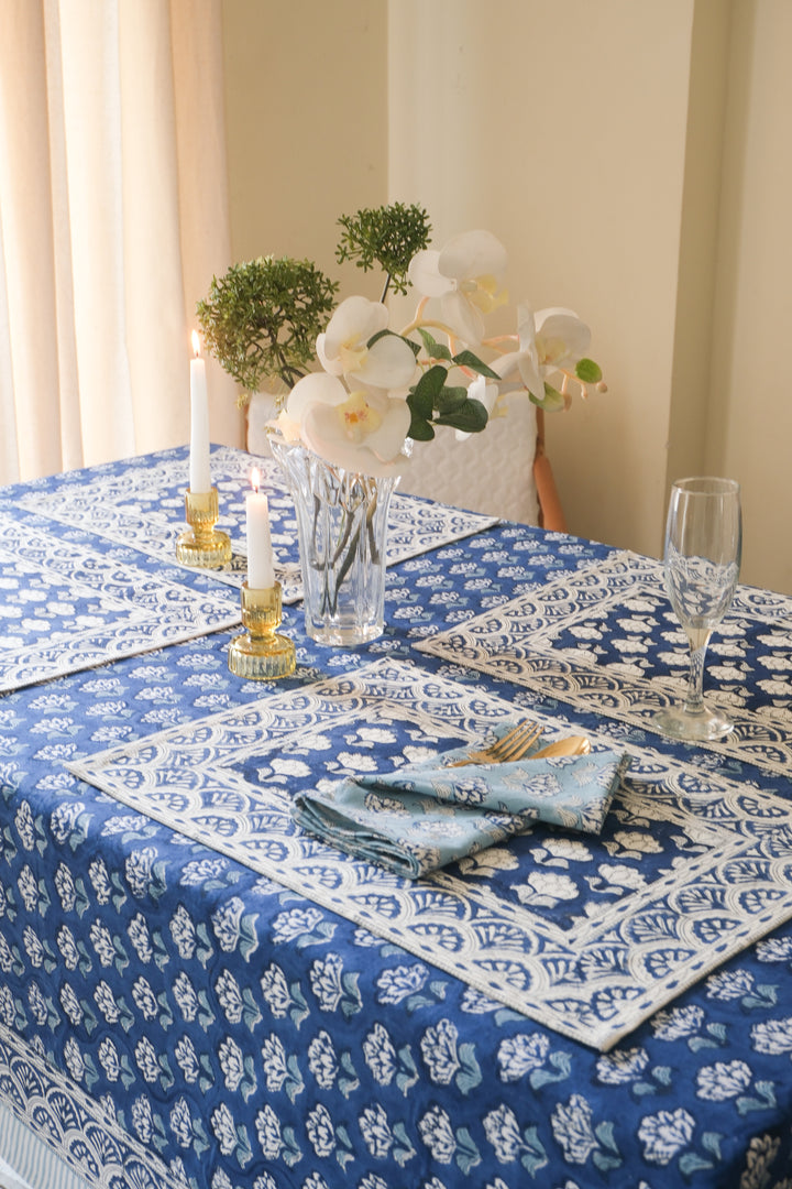 Starlit Sky tablecloth - 6 seater block print table cover - 60x90 inches - Navy blue