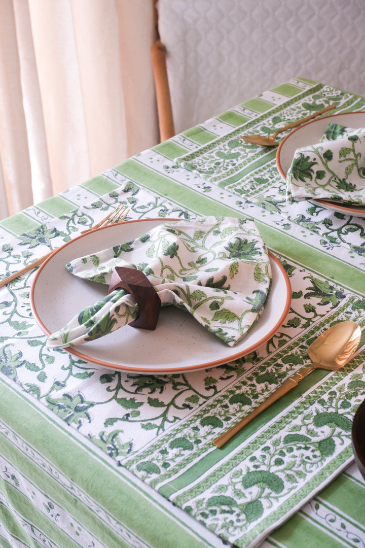Garden Stripes tablecloth - 6 seater block print table cover - 60x90 inches - Shades of Green