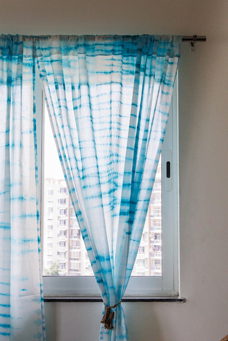 Turquoise shibori tie and dye curtains - sheer curtains - Sold individually - Ready to ship