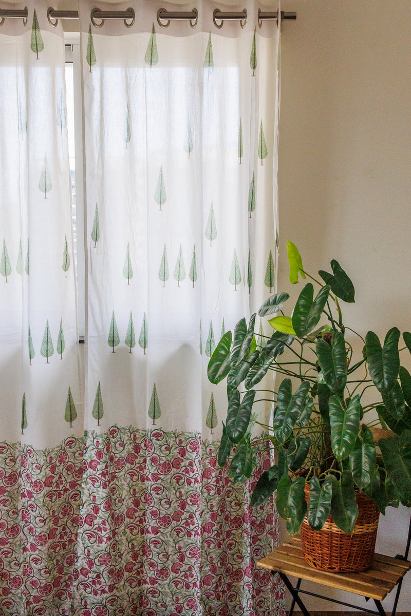 Enchanted Forest sheer curtains - Green and pink mul curtains - Sheer eyelet curtains - Sold individually