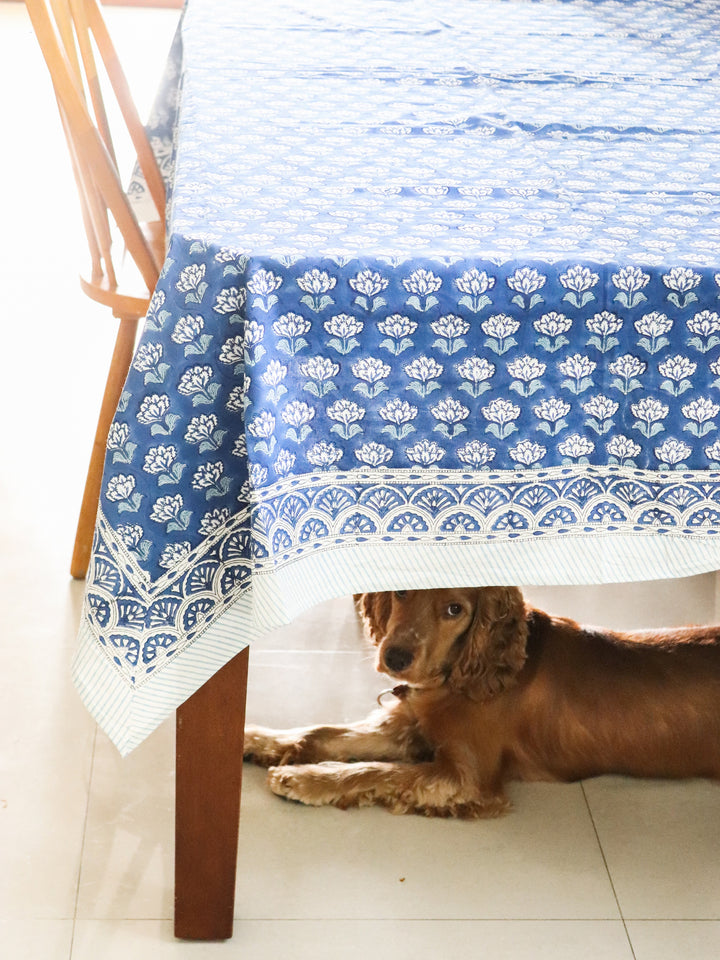 Starlit Sky tablecloth - 6 seater block print table cover - 60x90 inches - Navy blue