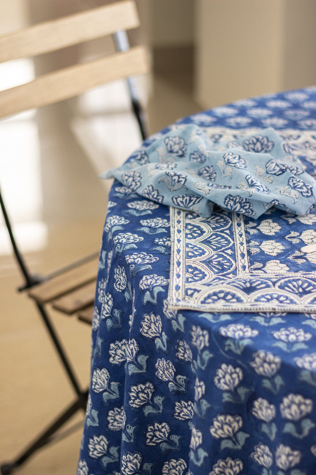 Starlit Sky tablecloth - 6 seater block print table cover - 60x90 inches - Navy blue
