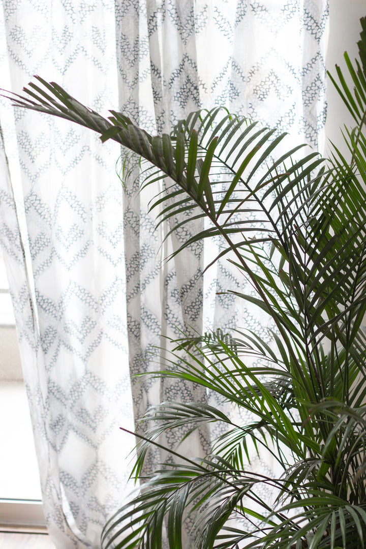 Geometric blue curtains - sheer curtains - Sold individually