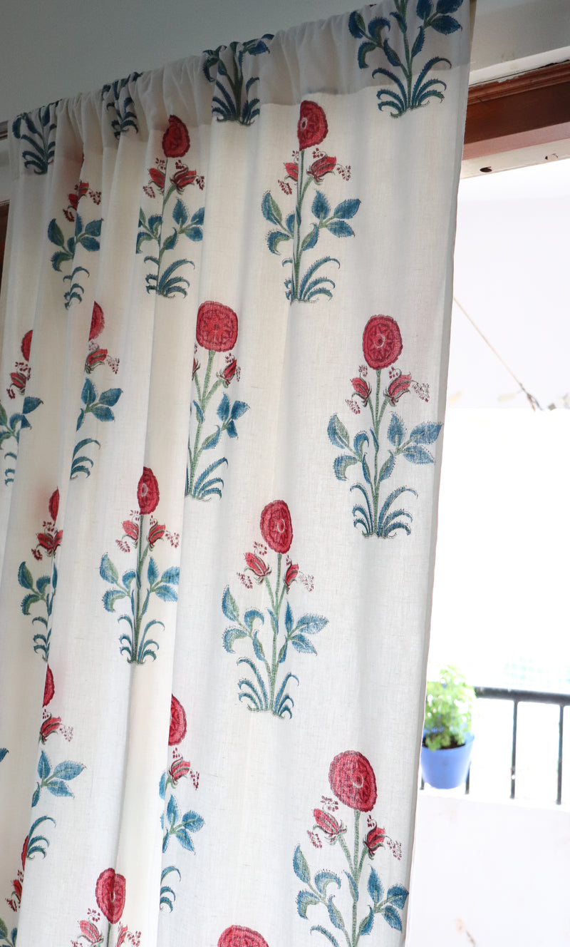 Red boota curtains with lining - Light blocking curtains
