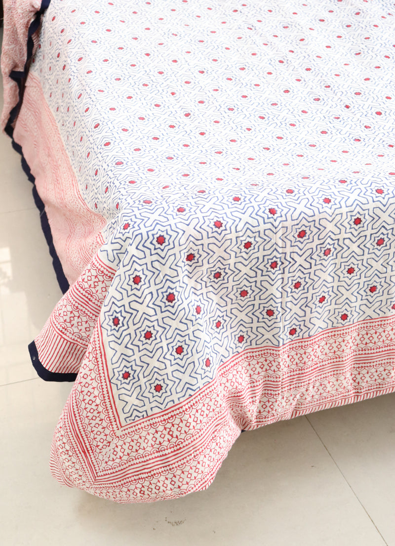 Cotton Razai cover - Block print Duvet cover - Quilt cover - Red Stars - Single bed size