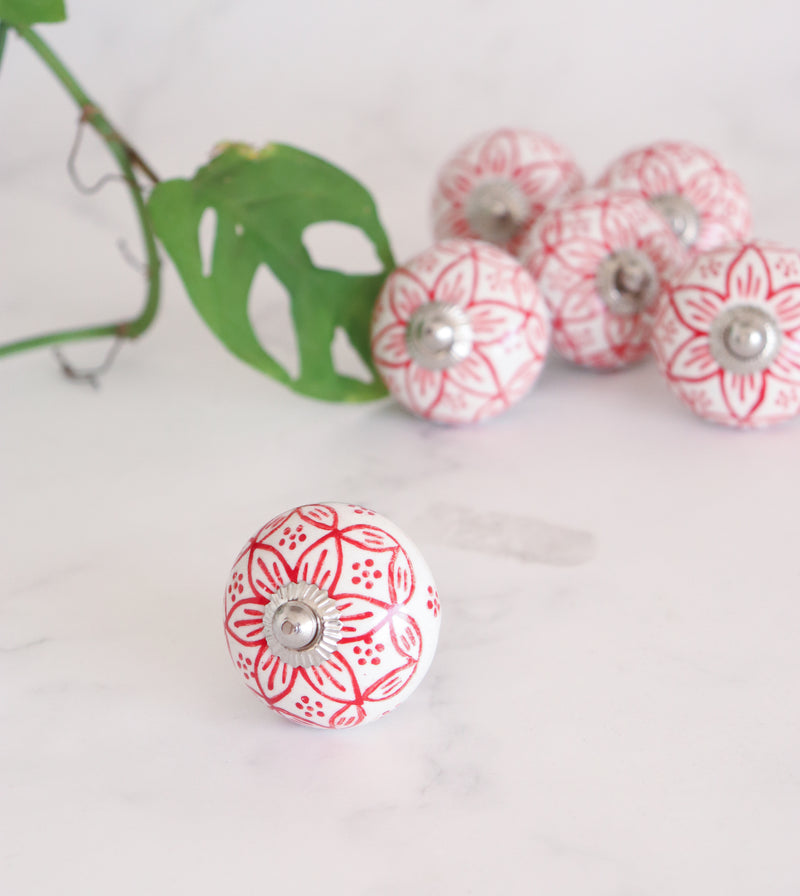 Ceramic knobs - Drawer knob  - Set of 6 - Red floral
