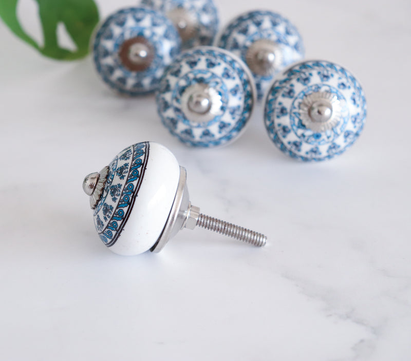 Blue pottery knobs - Ceramic knobs - Drawer knob  - Set of 6