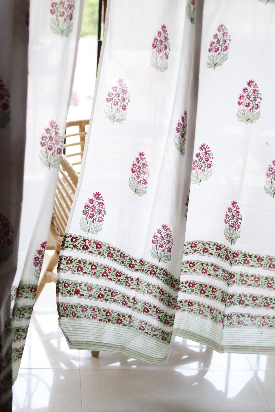 Green paisley sheer curtains - Red and green mul curtains - Ready to ship