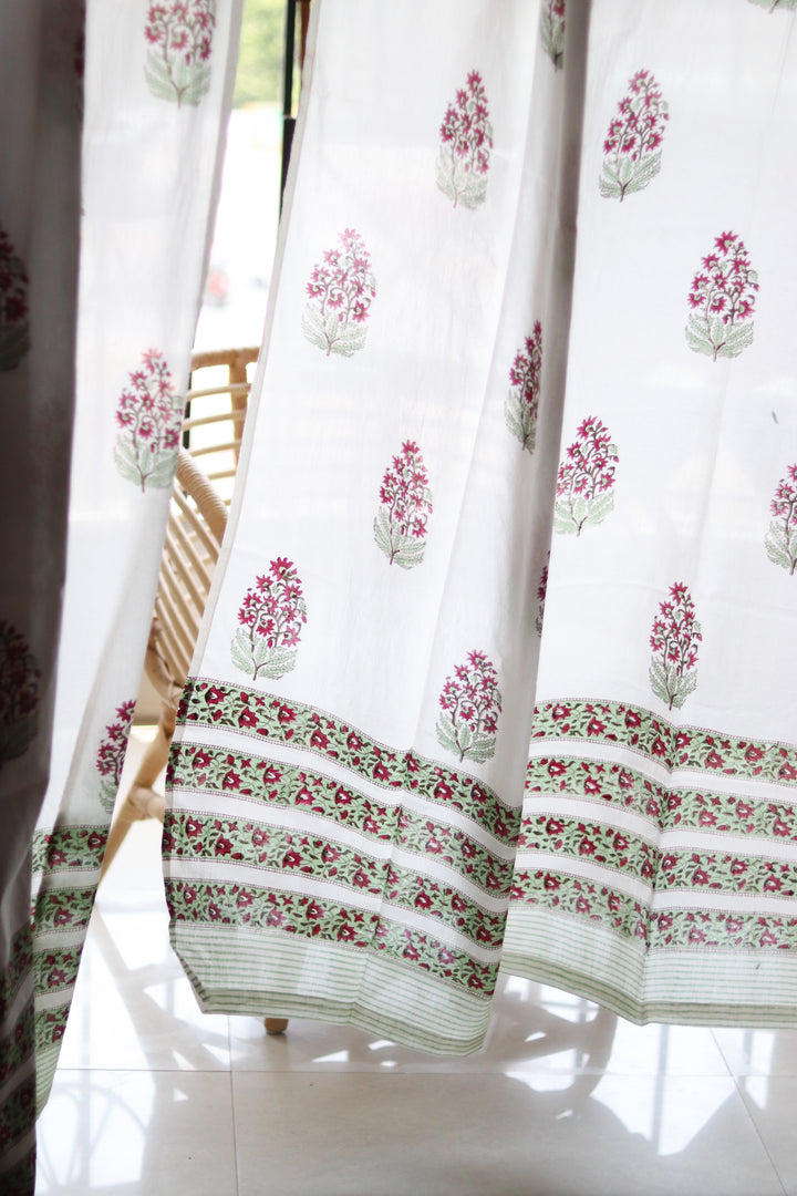 Green paisley sheer curtains - Red and green mul curtains - Ready to ship