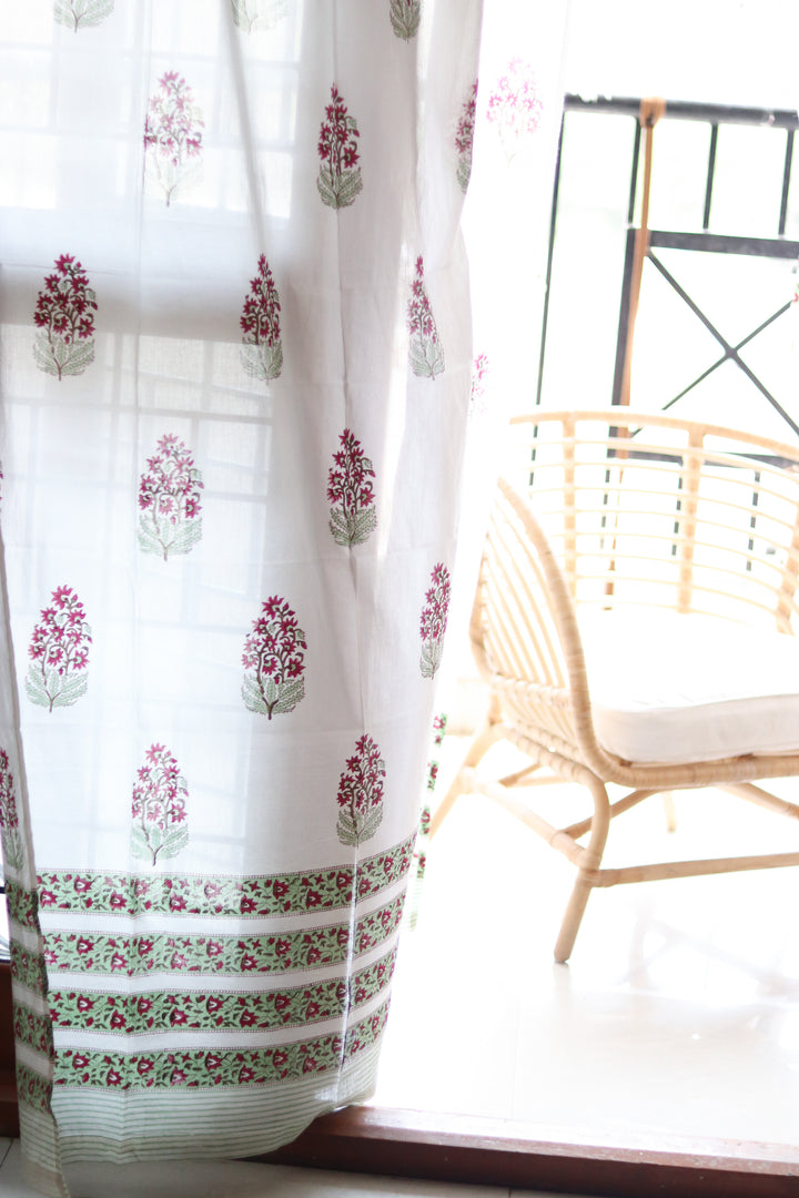 Green paisley sheer curtains - Red and green mul curtains - Ready to ship