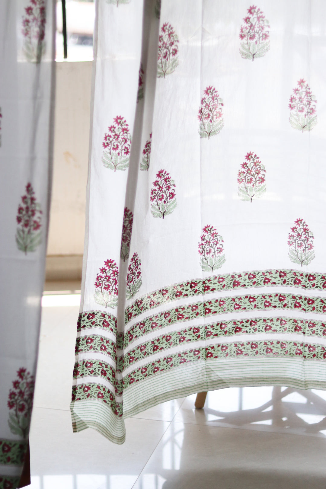 Green paisley sheer curtains - Red and green mul curtains - Ready to ship