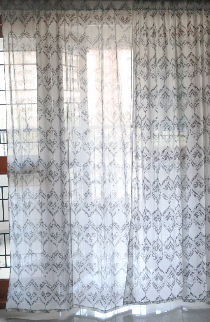 Geometric blue curtains - sheer curtains - Sold individually