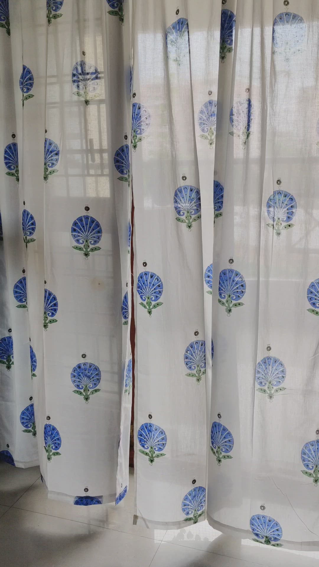 Blue Carnations curtain - sheer curtains - Cotton mul curtains