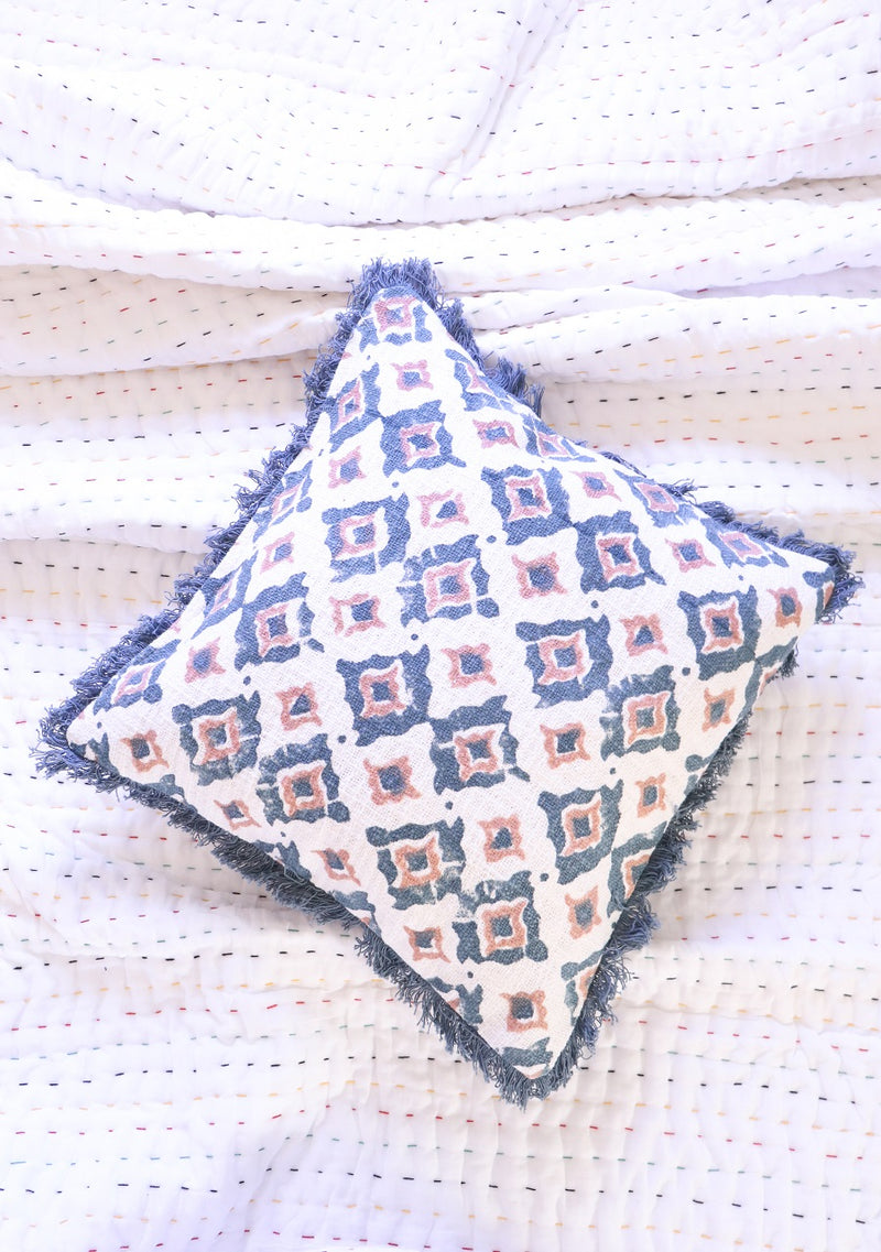 Dark blue Block print cushion cover - Handloom cotton printed cushion covers - decorative cushion covers - 1 pc