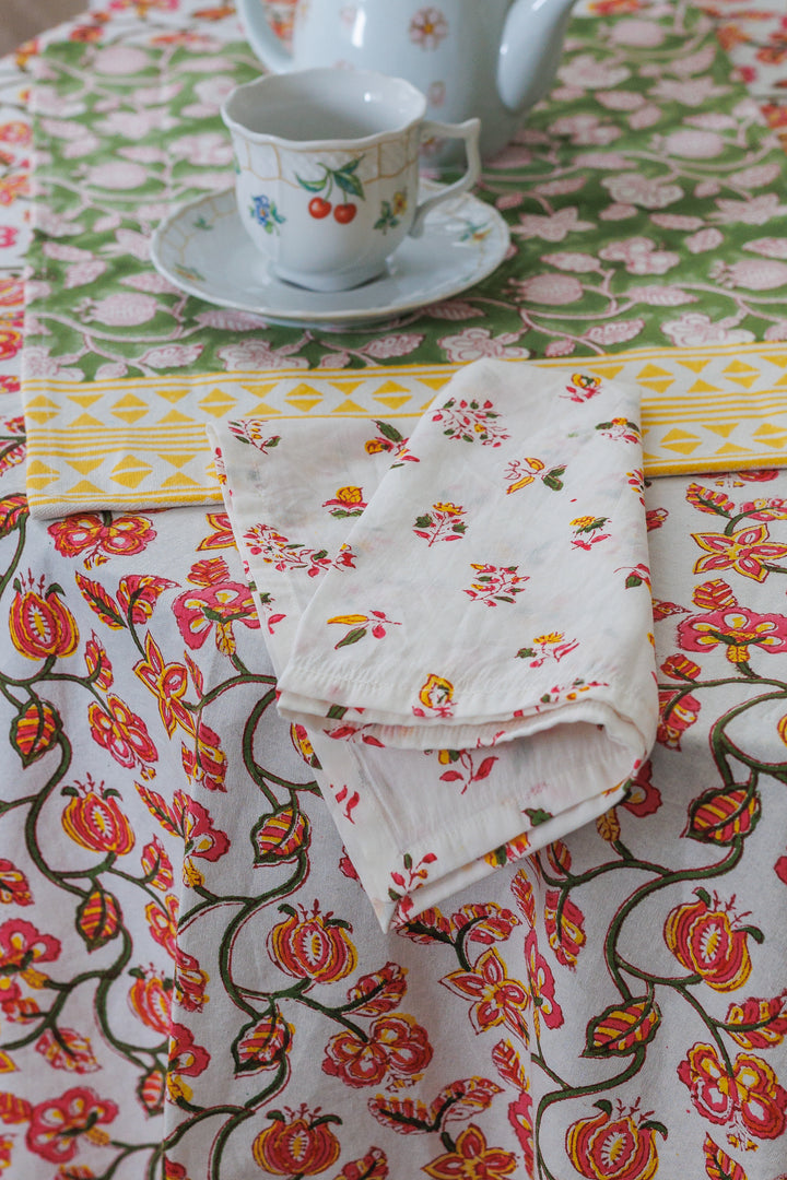 Festive Pomegranate Round tablecloth - 6 seater round block print table cloth -  74 inches