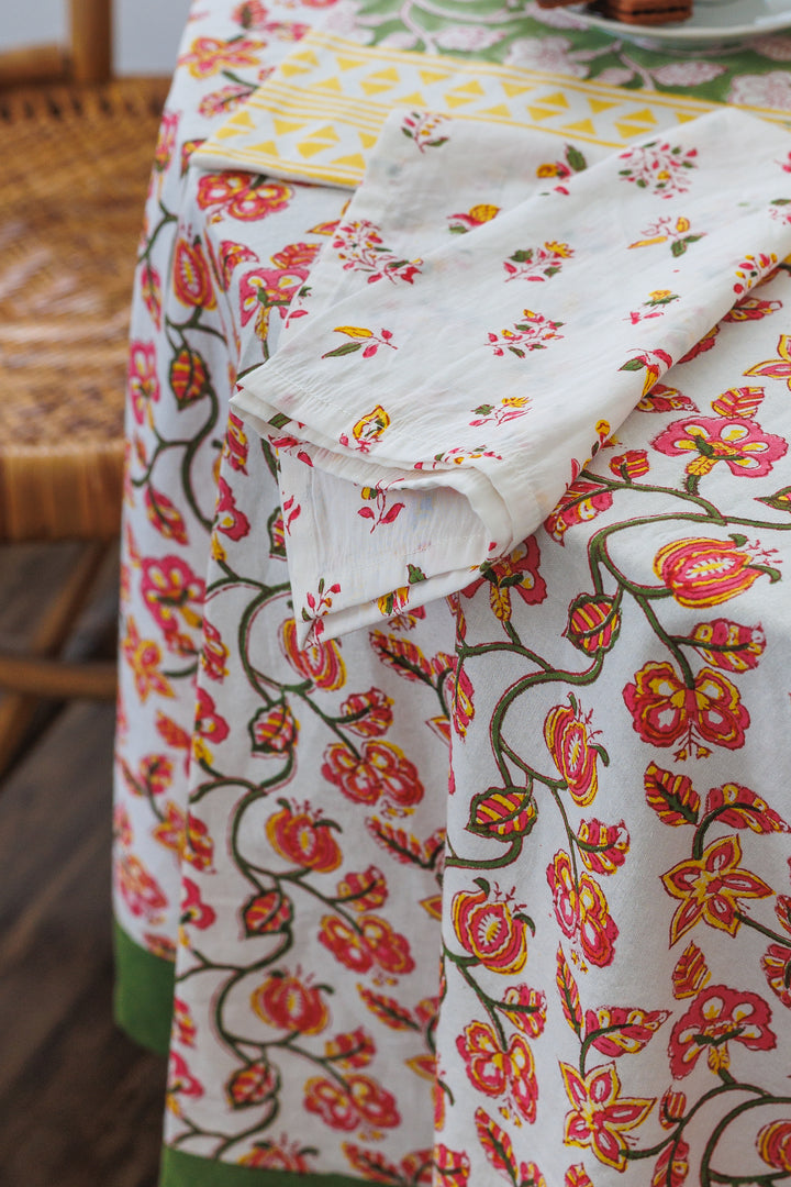 Festive Pomegranate Round tablecloth - 6 seater round block print table cloth -  74 inches