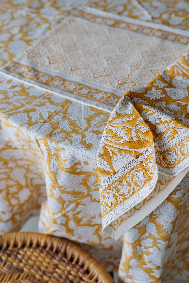 Spice Route placemats - Block print table mats set of 6 - 13x19 inches - Yellow