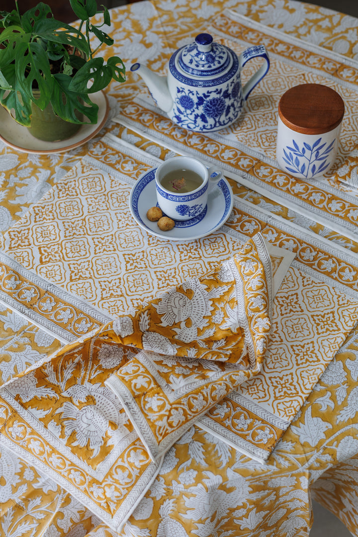 Spice Route placemats - Block print table mats set of 6 - 13x19 inches - Yellow