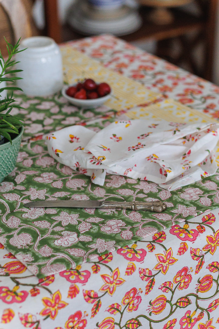 Pink Pomegranate tablecloth - 6 seater block print table cover - 60x90 inches