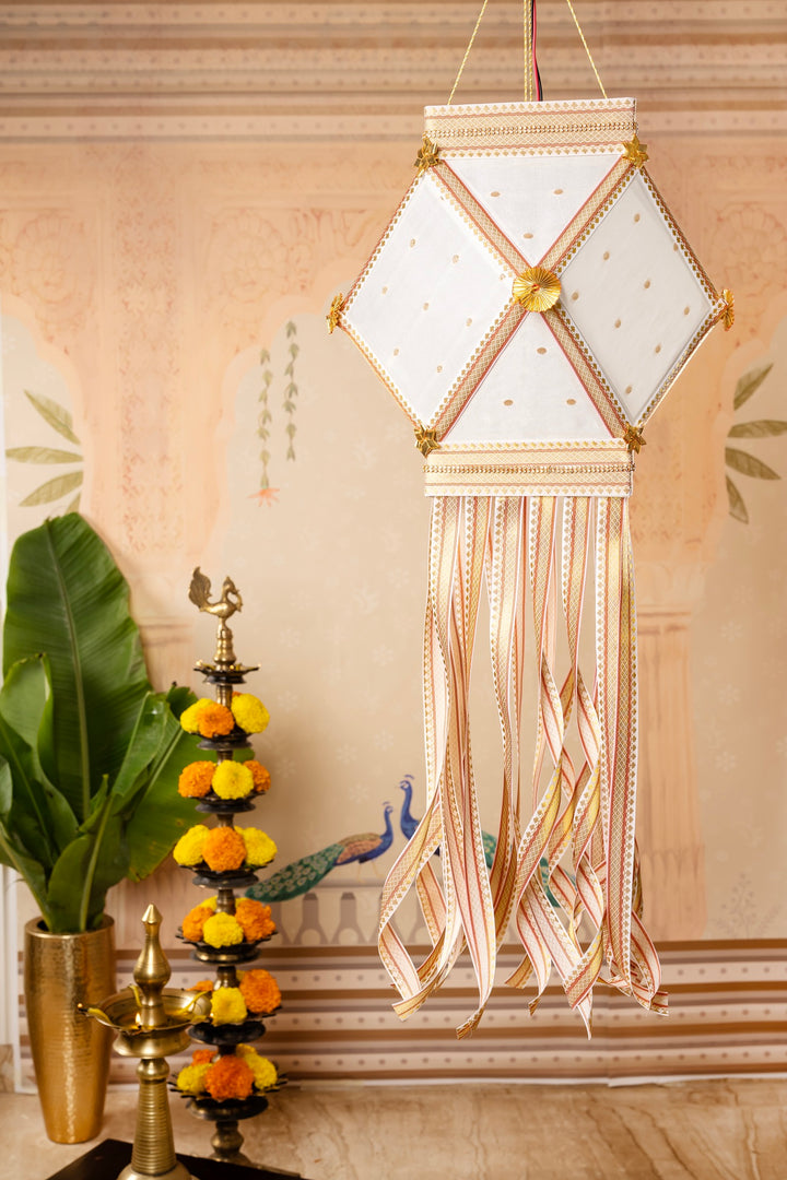 White Nirmal Diwali Kandil - White Silk Kandeel