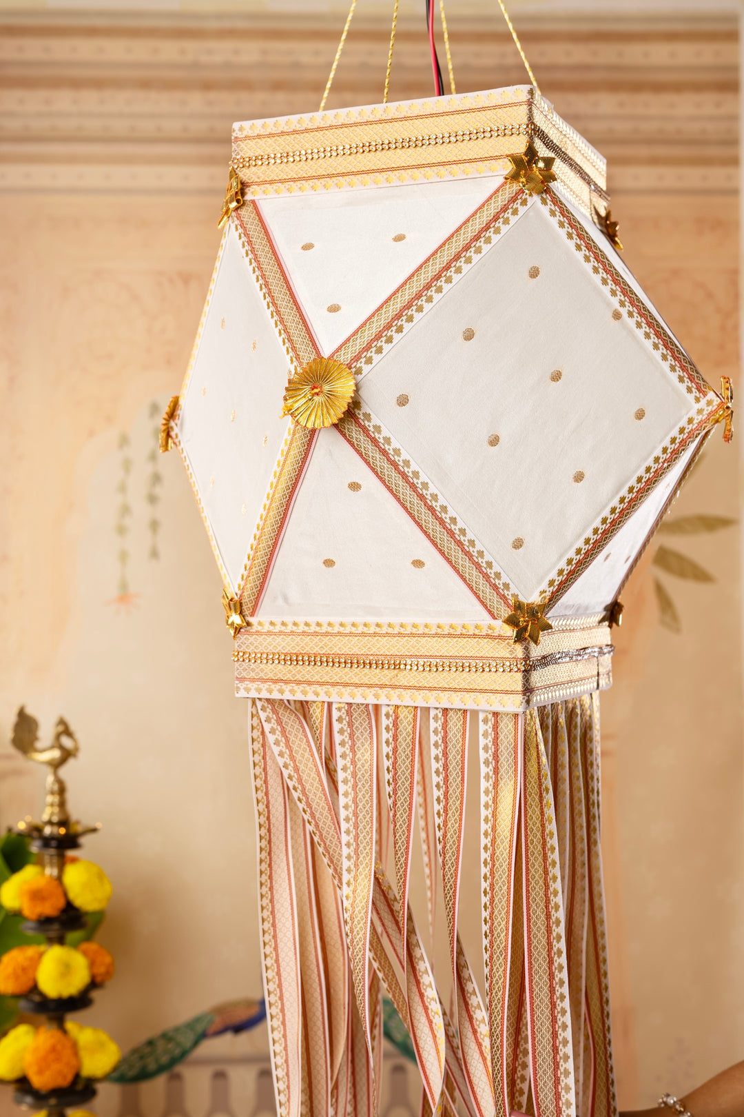 White Nirmal Diwali Kandil - White Silk Kandeel