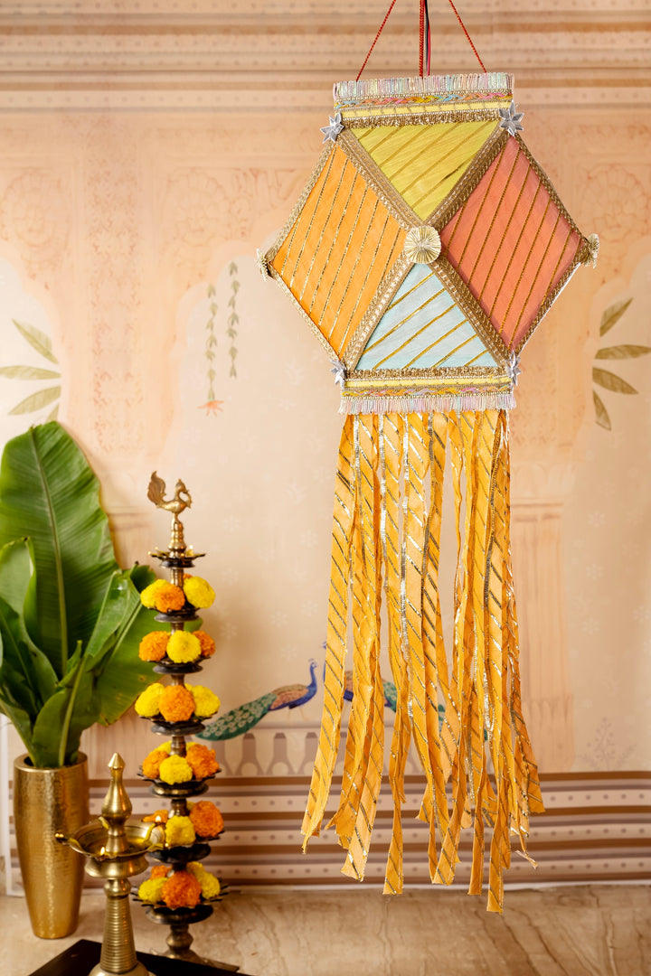 Gota Patti Diwali Kandil - Multicolour Silk Kandeel - Pastel