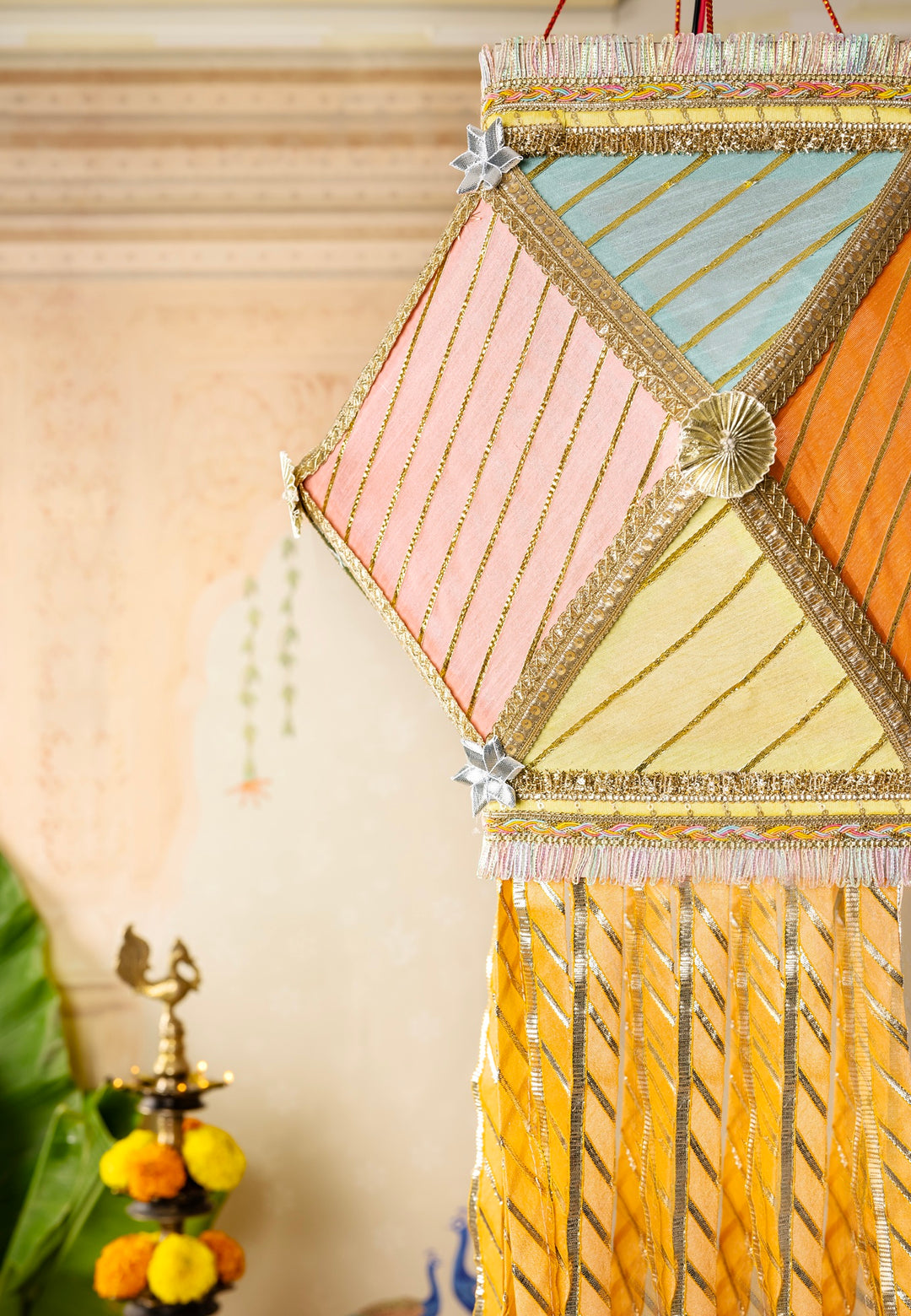 Gota Patti Diwali Kandil - Multicolour Silk Kandeel - Pastel