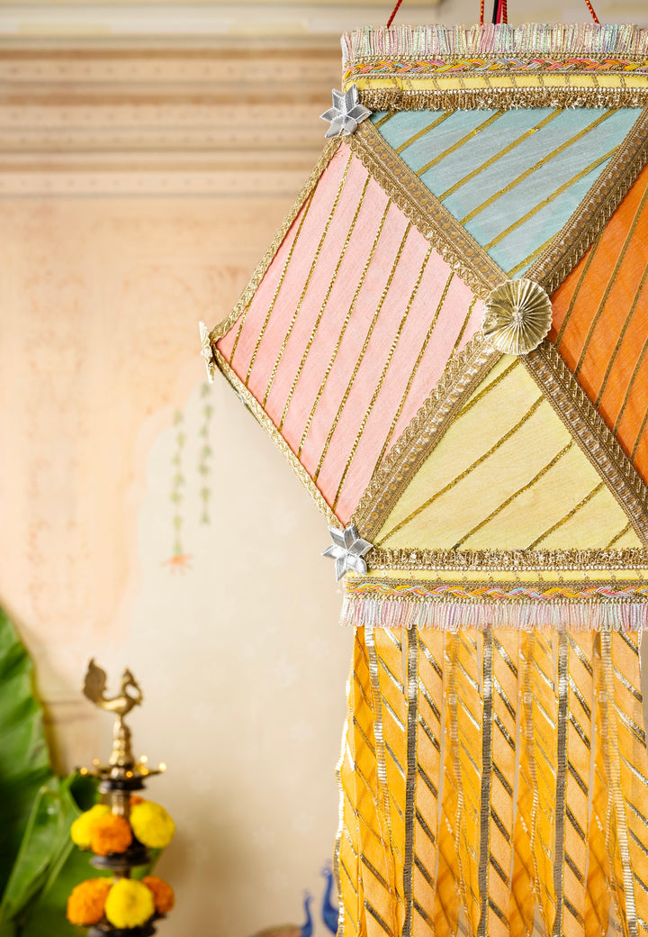 Gota Patti Diwali Kandil - Multicolour Silk Kandeel - Pastel