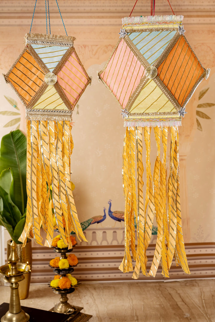 Gota Patti Diwali Kandil - Multicolour Silk Kandeel - Pastel