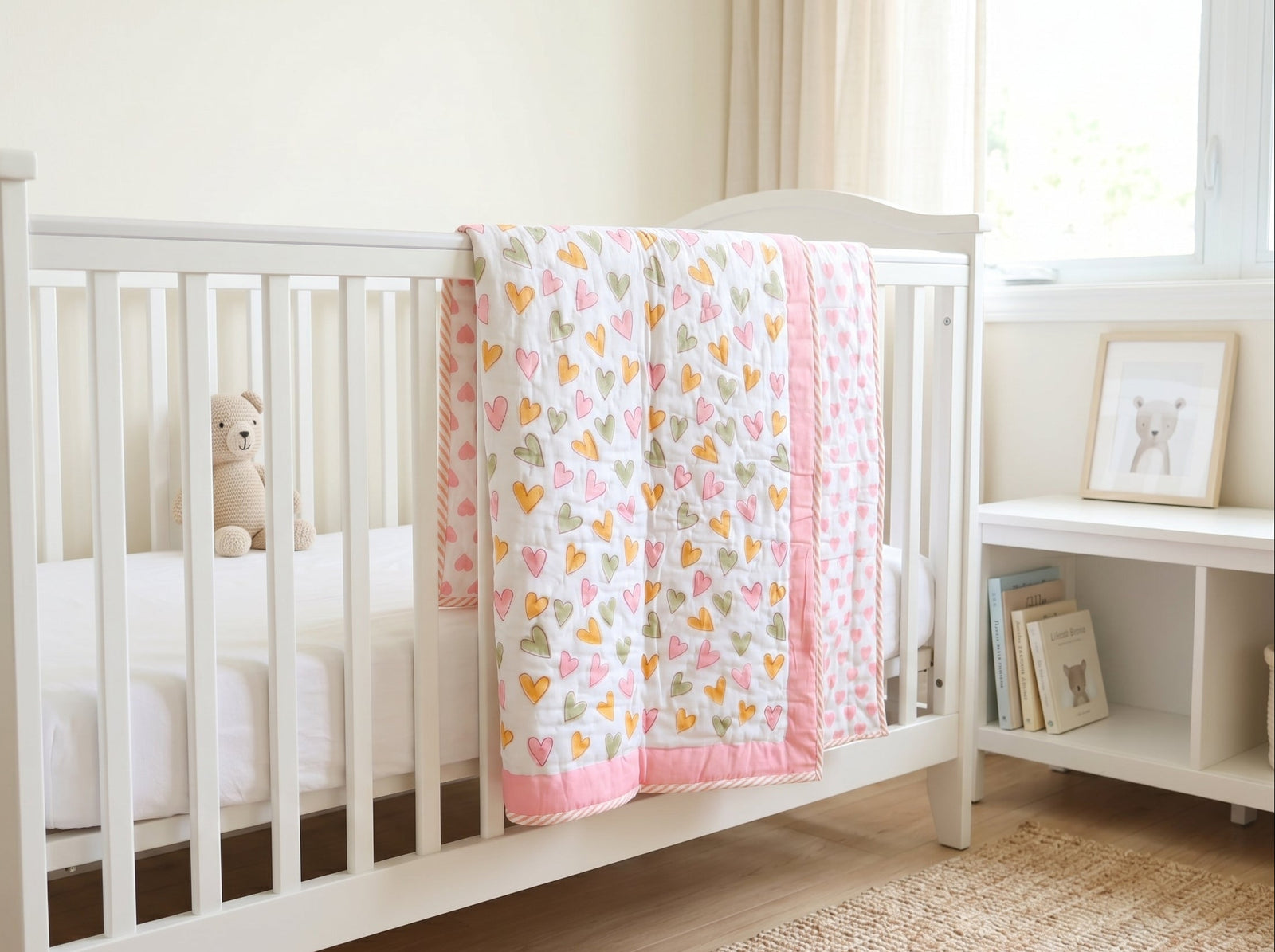 Personalized Only Love hand block printed baby quilt in soft cotton voile — Kari by Kriti