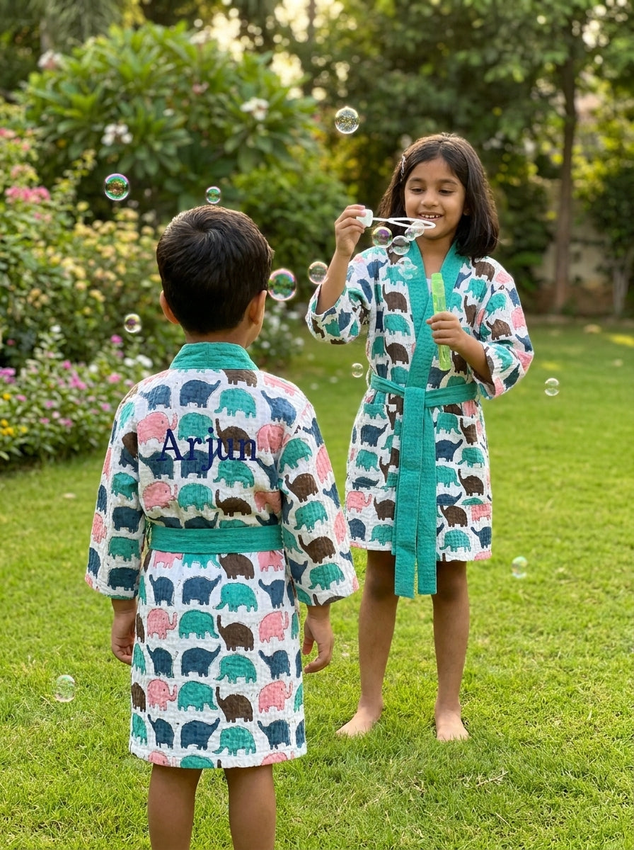 Personalized Kids Waffle Robe - Happy Elephant Party Robe