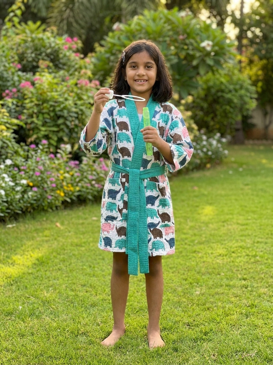 Personalized Kids Waffle Robe - Happy Elephant Party Robe