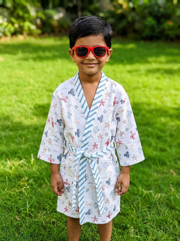 Personalized Kids Waffle Robe - Sammy the Starfish Robe