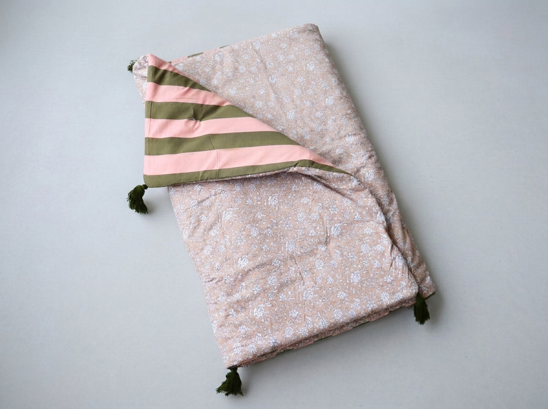 Reversible Block Print Floor Mattress - Sand &amp; Stripes - 3x6 Feet